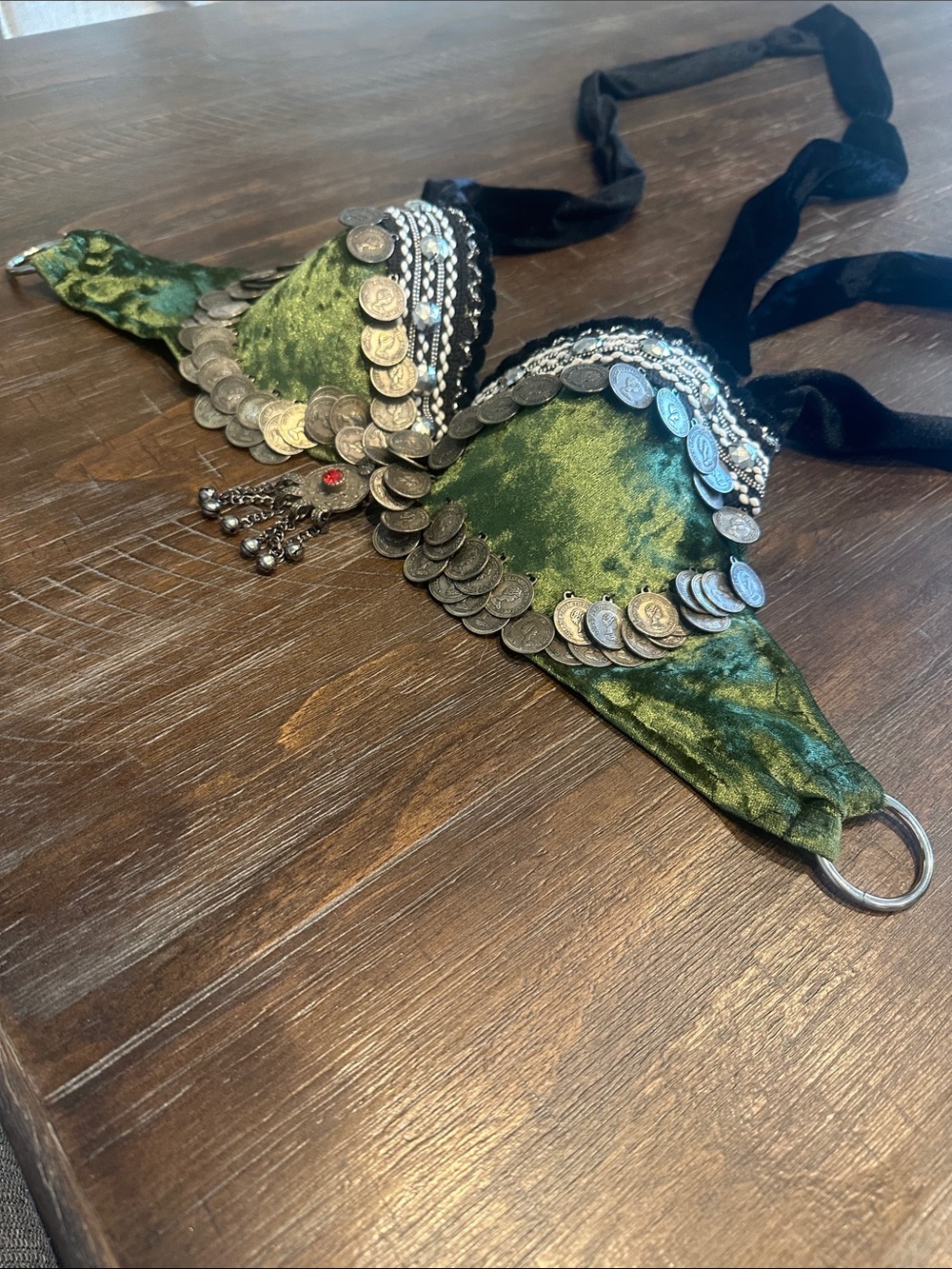 Ren Fair Festival Velvet Coin Fringe Belly Dance renaissance bra rave wear
